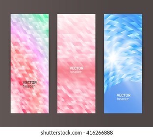 Design elements presentation template. Set vertical banners background, backdrop mosaic glow light effect. Vector illustration EPS 10 for web buttons template, business card layout, web site element