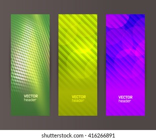 Design elements presentation template. Set vertical banners background, backdrop lines glow light effect. Vector illustration EPS 10 for web buttons template, business card layout, web site element