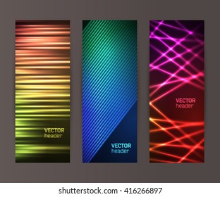 Design elements presentation template. Set vertical banners background, backdrop lines glow light effect. Vector illustration EPS 10 for web buttons template, business card layout, web site element