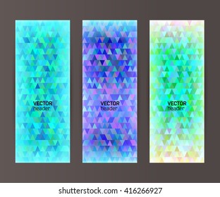 Design elements presentation template. Set vertical banners background, backdrop mosaic glow light effect. Vector illustration EPS 10 for web buttons template, business card layout, web site element