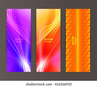 Design elements presentation template. Set vertical banners background, backdrop lines glow light effect. Vector illustration EPS 10 for web buttons template, business card layout, web site element