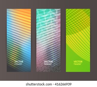 Design elements presentation template. Set vertical banners background, backdrop lines glow light effect. Vector illustration EPS 10 for web buttons template, business card layout, web site element