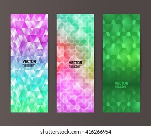 Design elements presentation template. Set vertical banners background, backdrop mosaic glow light effect. Vector illustration EPS 10 for web buttons template, business card layout, web site element