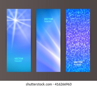 Design elements presentation template. Set vertical banners background, backdrop glow light effect. Vector illustration EPS 10 for web buttons template, business card layout, web site element