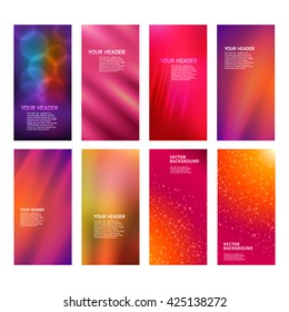 Design elements presentation template. Set vertical banners background, backdrop blur glow light effect. Vector illustration EPS 10 for web buttons template, business card layout, web site element