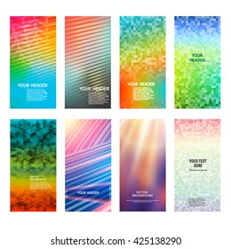 Design elements presentation template. Set vertical banners background, backdrop mosaic glow light effect. Vector illustration EPS 10 for web buttons template, business card layout, web site element