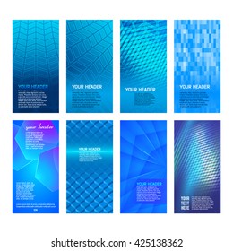 Design elements presentation template. Set vertical banners background, purple backdrop glow light effect. Vector illustration EPS 10 for web buttons template, business card layout, web site element