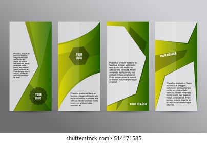 Design elements presentation template. Set vertical banners green background, backdrop gradient glow effect. Vector illustration EPS 10 for brochure template, business card layout, flyer mockup 