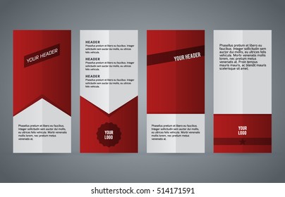 Design elements presentation template. Set vertical banners red background, backdrop gradient glow effect. Vector illustration EPS 10 for brochure template, business card layout, flyer mockup 