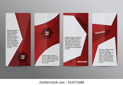 Design elements presentation template. Set vertical banners darc red background, backdrop gradient glow effect. Vector illustration EPS 10 for brochure template, business card layout, flyer mockup 