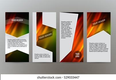 Design elements presentation template. Set vertical banners hot blurred background, backdrop gradient glow effect. Vector illustration EPS 10 for brochure template, business card layout, flyer mockup