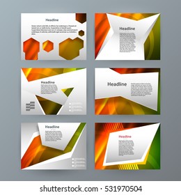 Design elements presentation template. Set horizontal banners background, backdrop glow light effect. Vector illustration EPS 10 for web buttons template, business card layout, web site element