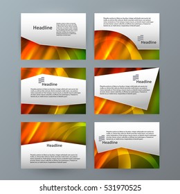 Design elements presentation template. Set horizontal banners background, backdrop glow light effect. Vector illustration EPS 10 for web buttons template, business card layout, web site element