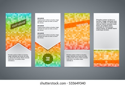 Design elements presentation template. Set vertical banners background, backdrop MOSAIC SQUARE WITH glow light effect. Vector illustration EPS 10 for business card layout, web site element, BROCHURE