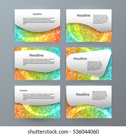 Design elements presentation template. Set horizontal banners background mosaic glow light effect. Vector illustration EPS 10 for brochure template, business card layout, flyer cover page mockup