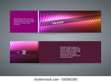 Design elements presentation template. Set horizontal banners background purple glow light effect. Vector illustration EPS for brochure template, business card layout, flyer cover page mockup