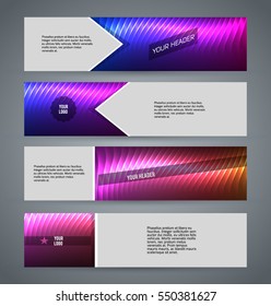 Design elements presentation template. Set horizontal banners background purple glow light effect. Vector illustration EPS for brochure template, business card layout, flyer cover page mockup