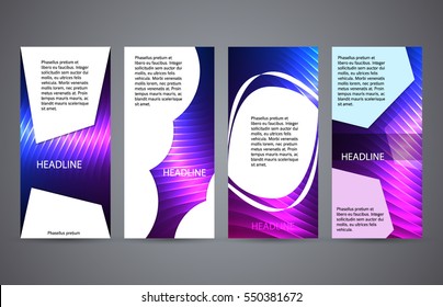 
Design elements presentation template. Set vertical banners purple background, backdrop Northern Lights neonglow effect. Vector illustration EPS 10 for brochure layout, business card, flyer mockup
