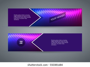 Design elements presentation template. Set horizontal banners background purple glow light effect. Vector illustration EPS for brochure template, business card layout, flyer cover page mockup