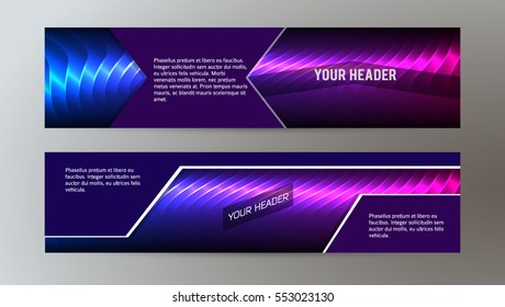 Design elements presentation template. Set horizontal banners background purple glow light effect. Vector illustration EPS for brochure template, business card layout, flyer cover page mockup