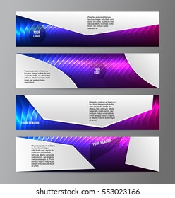 Design elements presentation template. Set horizontal banners background purple glow light effect. Vector illustration EPS for brochure template, business card layout, flyer cover page mockup