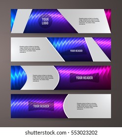 Design elements presentation template. Set horizontal banners background purple glow light effect. Vector illustration EPS for brochure template, business card layout, flyer cover page mockup
