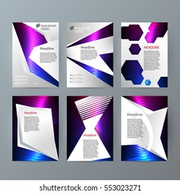 Design elements presentation template. Set vertical banners purple background, backdrop glow light effect. Vector illustration EPS 10 for web buttons template, business card layout, web site element