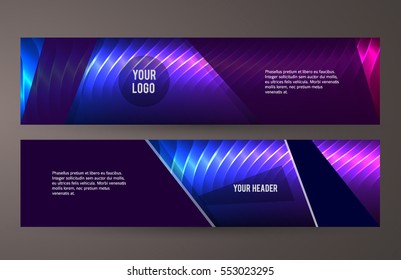 Design elements presentation template. Set horizontal banners background purple glow light effect. Vector illustration EPS for brochure template, business card layout, flyer cover page mockup