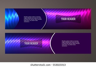 Design elements presentation template. Set horizontal banners background purple glow light effect. Vector illustration EPS for brochure template, business card layout, flyer cover page mockup