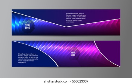 Design elements presentation template. Set horizontal banners background purple glow light effect. Vector illustration EPS for brochure template, business card layout, flyer cover page mockup