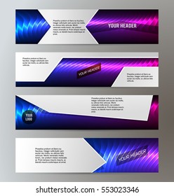 Design elements presentation template. Set horizontal banners background purple glow light effect. Vector illustration EPS for brochure template, business card layout, flyer cover page mockup