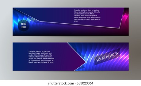 Design elements presentation template. Set horizontal banners background purple glow light effect. Vector illustration EPS for brochure template, business card layout, flyer cover page mockup