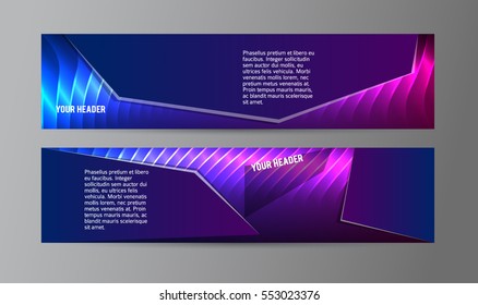 Design elements presentation template. Set horizontal banners background purple glow light effect. Vector illustration EPS for brochure template, business card layout, flyer cover page mockup