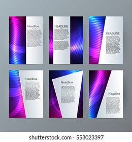 Design elements presentation template. Set vertical banners purple background, backdrop glow light effect. Vector illustration EPS 10 for web buttons template, business card layout, web site element