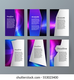 Design elements presentation template. Set vertical banners purple background, backdrop glow light effect. Vector illustration EPS 10 for web buttons template, business card layout, web site element