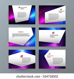 Design elements presentation template. Set horizontal banners background neon northern light glow effect. Vector illustration EPS for brochure template, business card layout, flyer cover page mockup