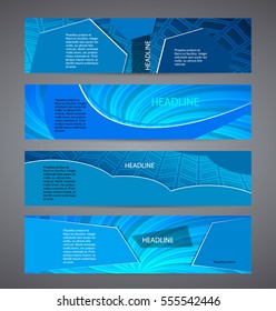 Design elements presentation template. Set horizontal banners background blue glow light effect. Vector illustration EPS for brochure template, business card layout, flyer cover page mockup