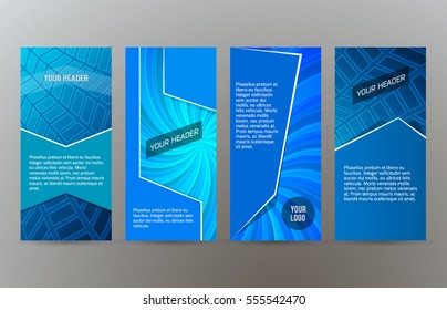 Design elements presentation template. Set vertical banners blue background, backdrop gradient glow effect. Vector illustration EPS 10 for brochure template, business card layout, flyer mockup