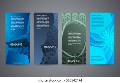Design elements presentation template. Set vertical banners blue background, backdrop gradient glow effect. Vector illustration EPS 10 for brochure template, business card layout, flyer mockup