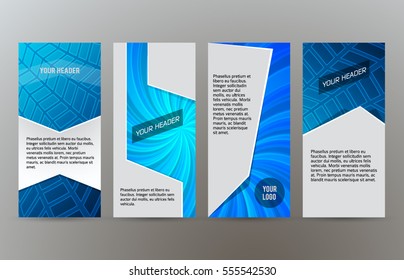 Design elements presentation template. Set vertical banners blue background, backdrop gradient glow effect. Vector illustration EPS 10 for brochure template, business card layout, flyer mockup