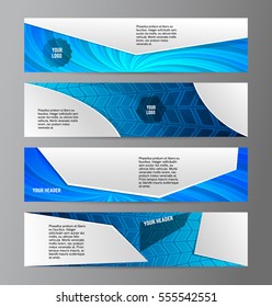 Design elements presentation template. Set horizontal banners background blue glow light effect. Vector illustration EPS for brochure template, business card layout, flyer cover page mockup