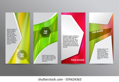 Design elements presentation template. Set vertical banners blurry background, backdrop gradient glow effect. Vector illustration EPS 10 for brochure template, business card layout, flyer mockup