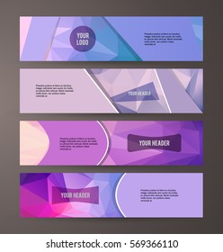 Design elements presentation template. Set horizontal banners background lilac purple glow light effect. Vector illustration EPS for brochure template, business card layout, flyer cover page mockup