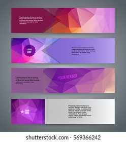 Design elements presentation template. Set horizontal banners background lilac purple glow light effect. Vector illustration EPS for brochure template, business card layout, flyer cover page mockup