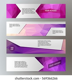 Design elements presentation template. Set horizontal banners background lilac purple glow light effect. Vector illustration EPS for brochure template, business card layout, flyer cover page mockup