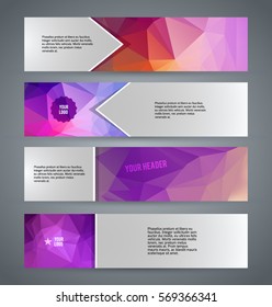 Design elements presentation template. Set horizontal banners background lilac purple glow light effect. Vector illustration EPS for brochure template, business card layout, flyer cover page mockup