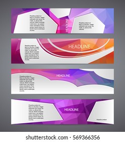 Design elements presentation template. Set horizontal banners background lilac purple glow light effect. Vector illustration EPS for brochure template, business card layout, flyer cover page mockup