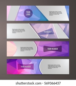 Design elements presentation template. Set horizontal banners background lilac purple glow light effect. Vector illustration EPS for brochure template, business card layout, flyer cover page mockup