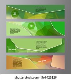 Design elements presentation template. Set horizontal banners background green glow light effect. Vector illustration EPS for brochure template, business card layout, flyer cover page mockup