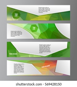 Design elements presentation template. Set horizontal banners background green glow light effect. Vector illustration EPS for brochure template, business card layout, flyer cover page mockup